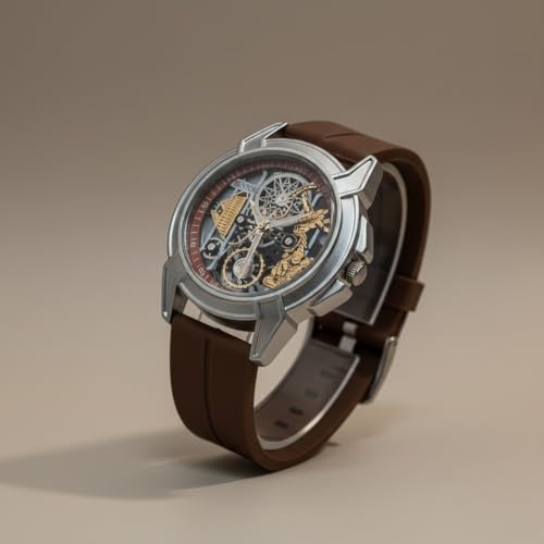 Image of Shree Ram Skeleton Watch, Ayodhya Mandir Theme, Mechanical Look Quartz, Stainless Steel Metal Bracelet, Round Dial with Deity Engraving for Man and Boyes