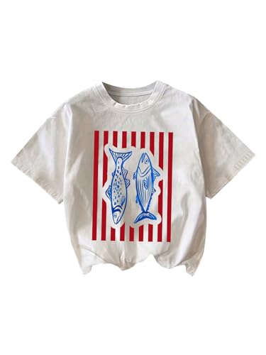 Image of RoseSeek Women's Graphic Letter Tee Crew Neck Drop Shoulder Trendy Summer T Shirt Short Sleeve Vintage Car Print Top