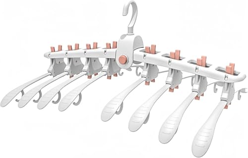 Yobuisg 折りたたみ式洗濯ハンガー 8連ハンガー 子供用 ワンタッチ反転不要 滑り止め設計 多機能 物干しハンガー 取り外し可能 洋服 ズボン Tシャツ ワンピース バスタオル用収納ハンガー (ピンク)