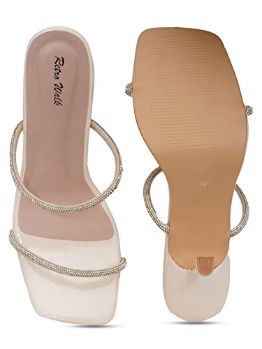 Image of Women's & Girls | Patent stylish Slip-On High Heels with Rhinestone Straps | Elegant Square Toe Fashion Sandals for Women | Comfortable Heeled Footwear for Weddings
