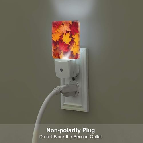Image of Autumn Maple Leaves Night Light Set of 2, Fall Thanksgiving Auto Sensor LED Dusk-to-Dawn Nightlights, Plug-in Sensor Lamp for Bedroom Bathroom Kitchen Hallway Stairs Decorative