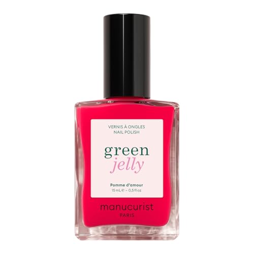Image of Manucurist - Pomme d’Amour Green™ Jelly Nail Polish - Sheer Raspberry Pink Natural Nail Polish - 82.5% Natural Origin Ingredients - Vegan & Made in France - 15 ml