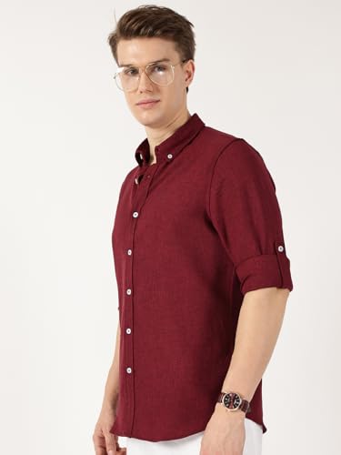Image of Thomas Scott Men's | Solid | Textured Fabric | Full Sleeve | Slim Fit | Polyester-Blend | Spread Collar | Casual Shirt