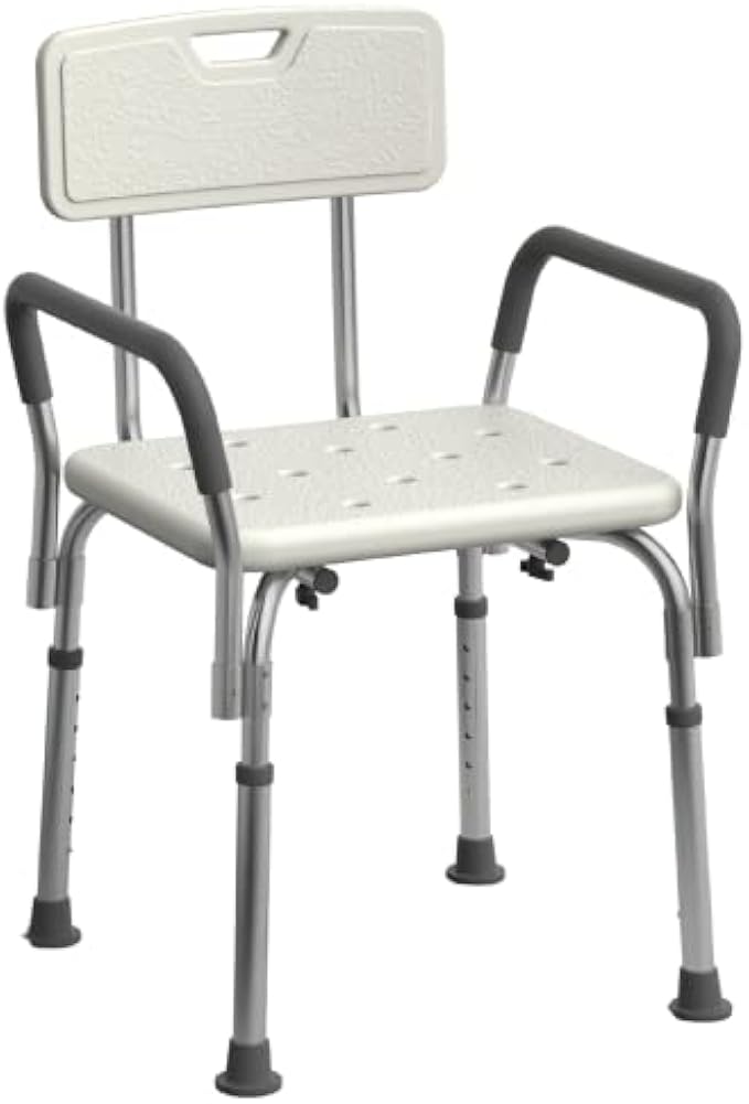 Medline Shower Chair Seat with Padded Armrests and Back Heavy Duty Shower Chair for Bathtub Slip Resistant Shower Seat with Adjustable Height Shower Chair for Inside Shower with 350 lb Capacity
