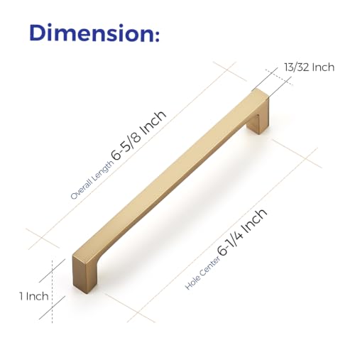 Image of Ravinte Champagne Bronze Kitchen Cabinet Solid Handles,6-1 /4 Inch,5 Pack | Solid Zinc Alloy, Modern Slim Style, Square Design, Deep-Thread Firm Base, Screws Included, for Kitchen Drawers & Cupboards