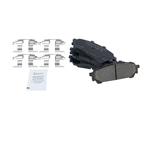 Image of TRQ Rear Ceramic Brake Pad and Rotor Set Includes Parking Brake Shoes Compatible with 04-07 Subaru Forester 04-07 Impreza Outback Sport H4 2.5L 06-07 2.5i 04-05 RS