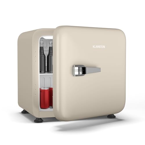 Klarstein Audrey Evo 43L Mininevera Retro - Silenciosa 40 dB, Termostato Ajustable, Puerta Reversible, Nevera Pequeña para Habitaciones, Oficinas, Diseño Vintage, Crema
