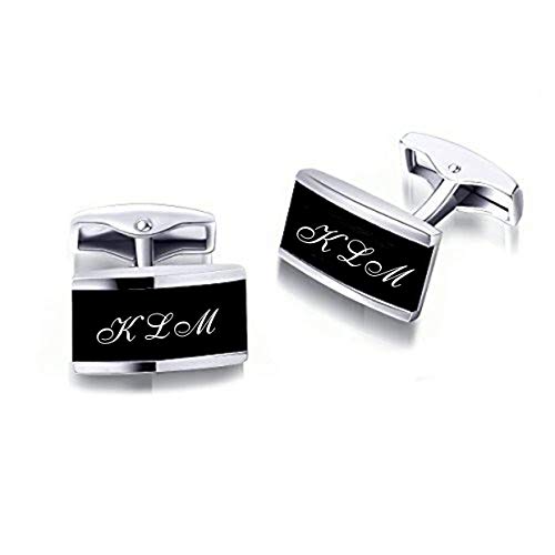 Personalized Black & Silver Two Tone Stainless Steel Cufflinks Monogram Custom Engraved Free - Ships from USA2