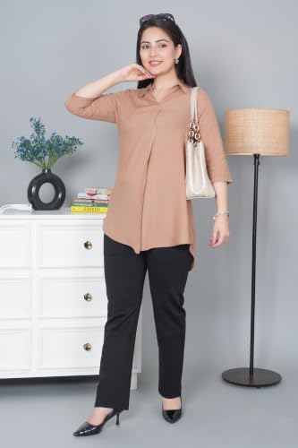 Image of Mlada Rayon Flare Top for Women | 3 /4th Sleeve Regular Fit and Flare Top | Women Office Tops Tunic | Western Long Shirt Top for Women | Shirt Collar Top for Women | Rayon Tunic Tops for Women Western