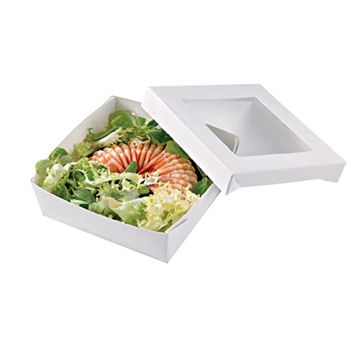 Image of PacknWood 210KRAYWH135 - White Box with Window - Small White Kray Box with Window Lid - White Bakery Box with Window (22 oz Capacity) - (4.7 x 4.7 x 2) (250 per case)