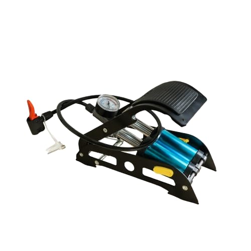 Cylinder Foot Pump for Car & Bike Tyres | Heavy Duty Air Tyre Inflator with Pressure Gauge | Portable Double Cylinder Air Pump for Bicycle, Motorcycle, Balls & Air Mattress