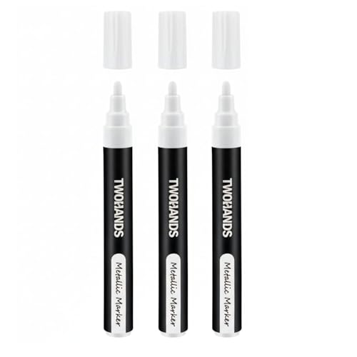 Image of Metallic Marker Pen Set of 3 | Shake and Use Paint Pens | Water-Based Quick Dry Non-Toxic Ink for Art, Craft, Card Making, Journaling, Rock Painting & Drawing (3 White -3 Pic)