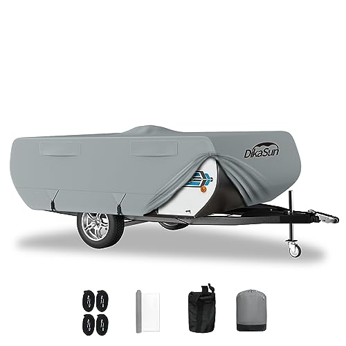 DikaSun Pop Up Camper Cover 10'-12', 7 Layers Waterproof Pop-up Tent Trailer Cover Anti-UV Folding Camper RV Cover for Motor Home