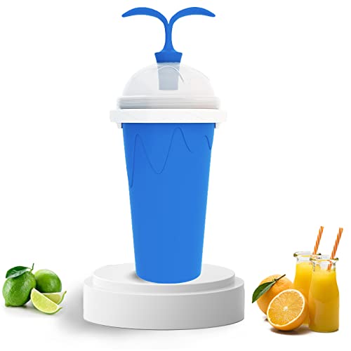 DIY Slushie Maker Cup, Magic Slushy Maker Squeeze Cup, Summer Quick Frozen Cooling Smoothie Pinch Cup, Double Layer Squeeze Cup Slushy Maker, Portable Squeeze Ice Cup for Everyoneï¼ˆLarge -Blueï¼‰