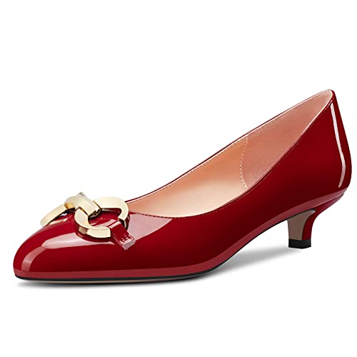 HEUIVZAR Womens Pumps Round Toe Kitten Low Heel Slip On Patent Dress Shoes Vacation Cute Shopping 1.5 Inch