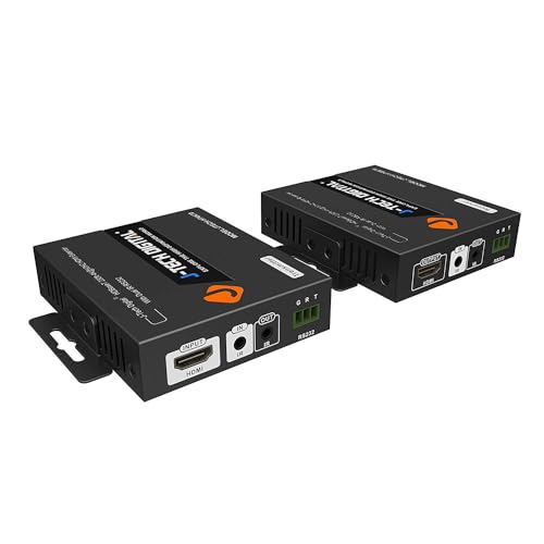 J-Tech Digital HDBaseT 4K@60HZ HDMI Extender 4K@60HZ 4:2:0, Single Cable CAT6 up to 230ft @1080P/131ft@4K, Support HDCP2.2, Deep Color, Dual IR, DTS/Dolby Digital Pass Through, CEC, RS232