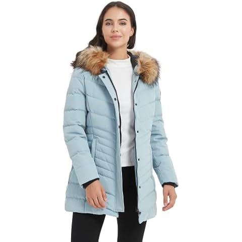 Molemsx Down Coat For Women, Women's Warm Winter Parka Down Coats with Removable Fur Hood Puffer Jacket Shell Snowboarding Coats for Cold Weather Light Blue XS-Regular Cover