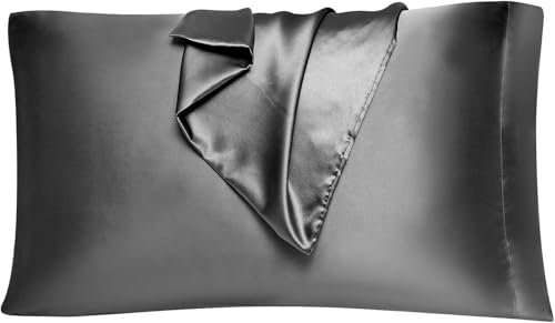 Image of Satin Pillow Covers Set of 2 - Soft & Smooth Pillowcases for Hair & Skin Care | Envelope Closure | Includes 3 Free Random Color Scrunchies | Frizz-Free Sleep Essentials (Gray)