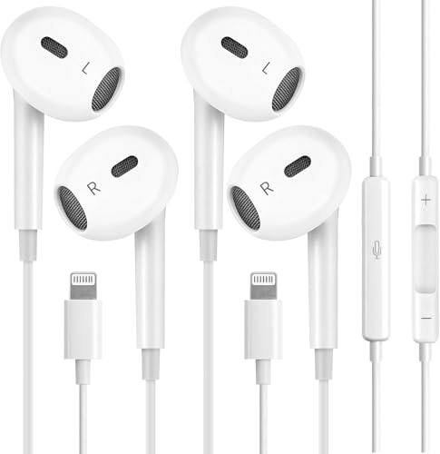 2 Pack Wired Headphones for iPhone (Lightning Connector Plug&Play) Earbuds Built-in Microphone & Volume Control,Compatible with iPhone 14/13/12/11/XR/XS/X/8/7/Pro/Pro Max【Official Certified Earphone】