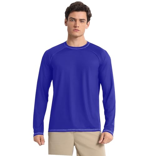 Dark Blue UPF 50+ Long Sleeve Sun Shirt Quick Drying Round Neck UV Sun Protection Long Sleeve Shirts Summer