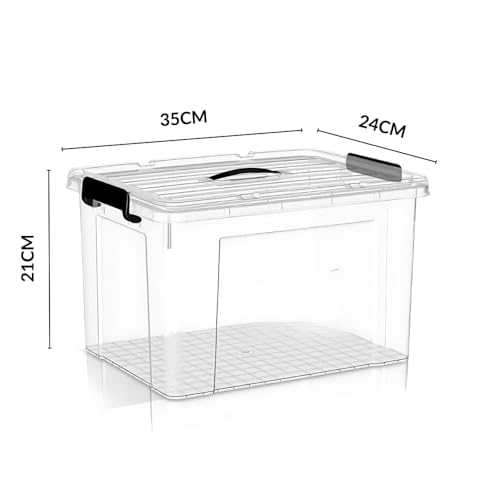 Image of Ash & Roh Plastic Storage Box /Bin /Container with Locking Lid - Sturdy and Versatile Home Organizer, Available in Multiple Size. (1, HEAVY TRANSPARENT, (Small - 35 X 24 X 21 CM))
