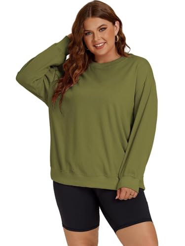 Image of ROSRISS Womens-Plus-Size-Sweatshirts Oversized Long Sleeve Shirts Trendy Crew Neck Pullover Sweaters Casual Tops XL-5XL