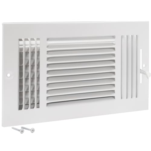 EZ-FLO 12 x 6 Inch (Duct Opening) Air Vent Cover for Wall or Ceiling, Three-Way Ventilation Register, Solid Steel HVAC Register Cover, White, 61615