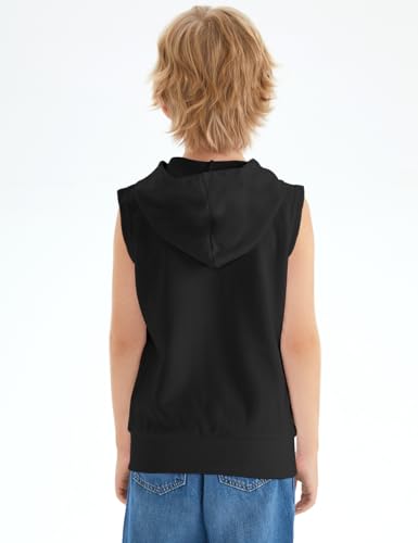 Spring&Gege Boys’ Full Zip Sleeveless Hooded Vest Basic Zipper Tank Tops Sweatshirt with Pockets4