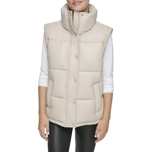 Andrew Marc Women's Funnel Collar Faux Leather Puffer Vest2