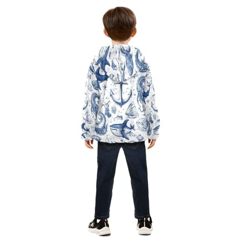 Cartoon Marine Pattern Toddler Fleece Jacket Girl Boys Hooded Fleece Jacket Coat Warm Outwear Zip-up 3-10T4