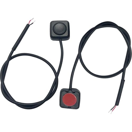 Powice 2 x Taktschalter mit Selbstklebender Rückseite, 12 V/24 V Druckknopf-Momentschalter mit 30 cm Kabel, Konvertierung 12 V/24 V, Mini Taste für die Steuerung von Elektronischen Geräten