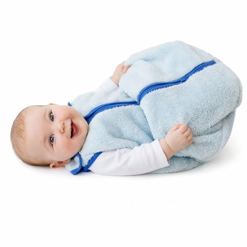 Image of Baby Deedee Sleep Nest Teddy - Baby Sleep Sack 2.5 TOG 6-18 Months, Warm Sherpa Faux Fur & Cotton Lined Sleeping Bag with Patented Shoulder Snaps, Baby Wearable Blanket for Boys & Girls, Soft Blue
