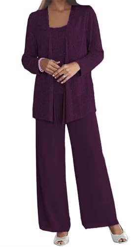 Elegant Silver 3-Piece Mother of the Bride Pantsuit | Applique Jacket & Wide-Leg Trousers - Image 2