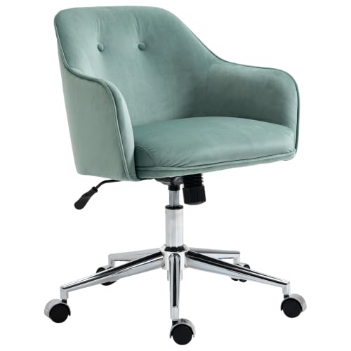 Vinsetto Bürostuhl mit Wippenfunktion Home-Office-Stuhl höhenverstellbarer Schreibtischstuhl ergonomisch 360°-Drehräder Samt-Touch-Polyester Nylon Grün 61 x 59 x 80,5-90,5 cm