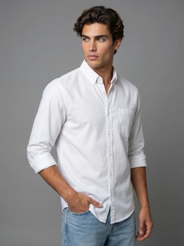 Image of Urbano Fashion Men's Cotton Full Sleeve Regular Fit Solid Oxford Shirt with Button-Down Collar