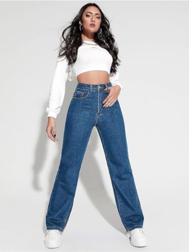 Image of Glossia Denim Baggy Jeans for Women | Stretchable High Waist Straight Fit Jeans for Women | High Rise Stretch Denim | Loose Fit Plus Size Denim (Sizes - 24 to 44) WJ51-1205-$