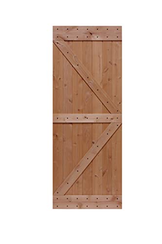 LUBANN 32 in. x 84 in. Rustic British-Brace Hardwood Barn Door Unfinished Knotty Alder Solid Wood Barn Door Slab