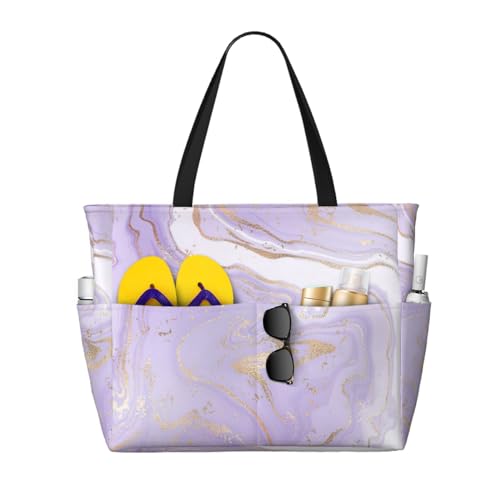 Grand sac de plage en marbre violet et ligne dorée pour femme