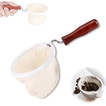 WenTigDY Cloth Coffee Sock Filter,7.3 x 3.9 inches Handmade Coffee Filter Washable Reusable Flannel Coffee Strainer Colador de Cafe de Tela with Wooden Handle for Home Office Use