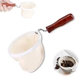 WenTigDY Cloth Coffee Sock Filter,7.3 x 3.9 inches Handmade Coffee Filter Washable Reusable Flannel Coffee Strainer Colador de Cafe de Tela with Wooden Handle for Home Office Use