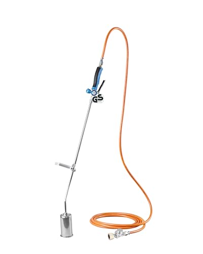 CFH Abflammgerät GV 900 inkl. Gasdruckregler DR 114 und Gasschlauch - Unkrautbrenner Gas Anwendung 2,5 bar mit 3/8' Anschluss, Ideal für Unkrautbeseitigung, Teer- und Teichfolienarbeiten, TÜV SÜD GS