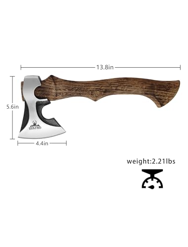 Camping Hatchet -Chopping Axe with Leather Sheath, 13.8" Forged Carbon Steel Wood Splitting Axe for Chopping Camping Survival