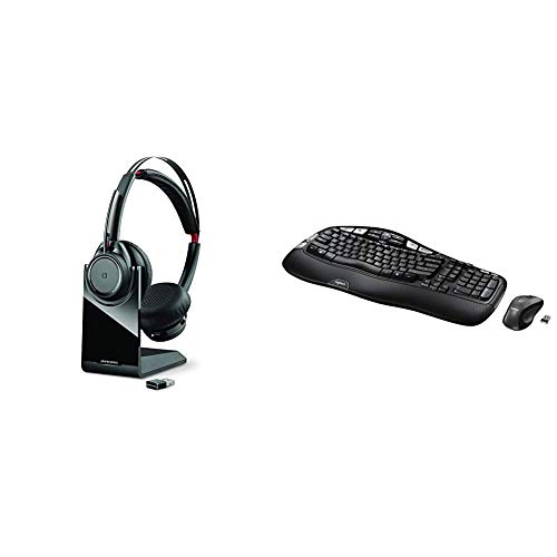 Plantronics Voyager Focus UC Bluetooth USB B825 202652-01 Headset with Active Noise Cancelling & Logitech MK550 Wireless Wave Keyboard and Mouse Combo - Includes Keyboard and Mouse - Black