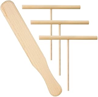 GOOHOME 3 Pcs Wooden Crepe Spreader + 1Pcs Wooden Spatula Set Dough Spreader Batter Spreader Tool for Kitchen Home Restaurant Food Stall Baking