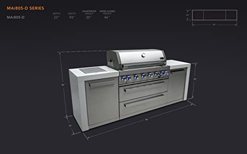 Mont Alpi Mai805-D 44-Inch 6-Burner 115000 Btu Stainless Steel Outdoor Kitchen Bar Island Barbecue Gas Grill W/Ceramic Infrared Rear & Side Burner + Granite Countertops + Storage Cabinets & Wheels #TOP5