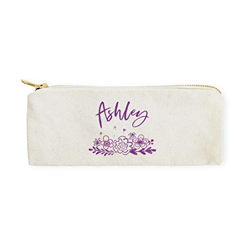 Image of The Cotton & Canvas Co. Personalized Name Purple Floral Small Cosmetic Case and Travel Pouch for Office and On the Go