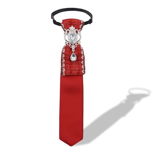 Image of Rhinestone Ties for Women, Skinny Neck Tie for Women Business Prom | Polyester Womens Tie, Tweed Splice Design, Rhinestone Ornament, Adjustable Strap, Elegant Retro Look, for Banquet Party Date