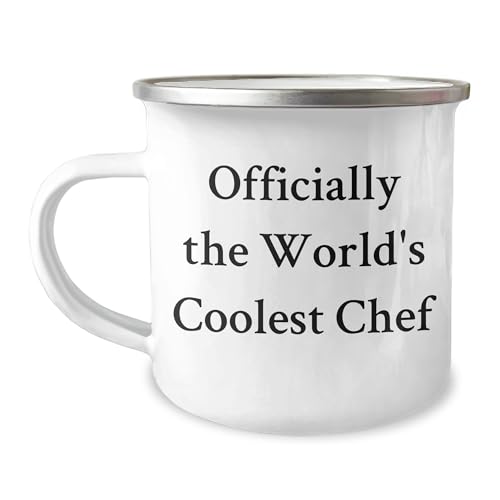 Officially The World's Coolest Chef Gift for Chef Christmas Camping Mug, Funny Quote on 12 oz Stainless Steel Enamel Finish, Perfect for Men Friends Coworkers and Family, Great Unique Gift Ideas