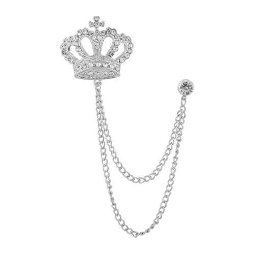 Image of coadipress Crown With Hanging Chain Brooch for Women Men Elegant Gentlemen Gold Silver Crystal Crown Lapel Pin Vintage Rhinestone Wedding Brooch Suit Shirt Pin Accessories