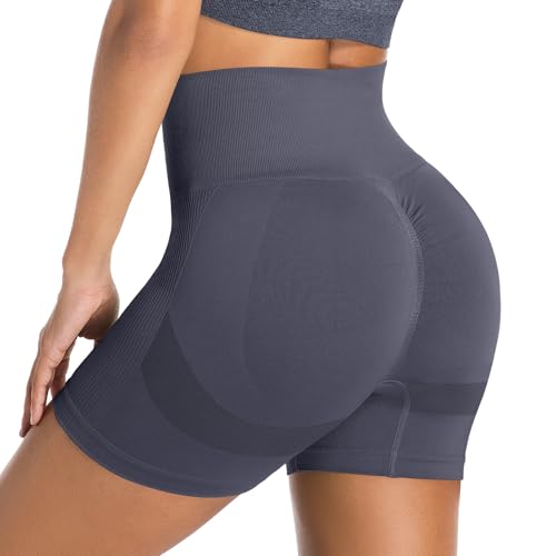Getervb Mallas Cortas Mujer Push Up Pantalones Cortos Mujer Deporte Cintura Alta Short Deportivo Elásticas para Gym Yoga Correr Fitness Running Jogging Gris S